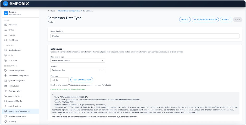 Master Data connection test