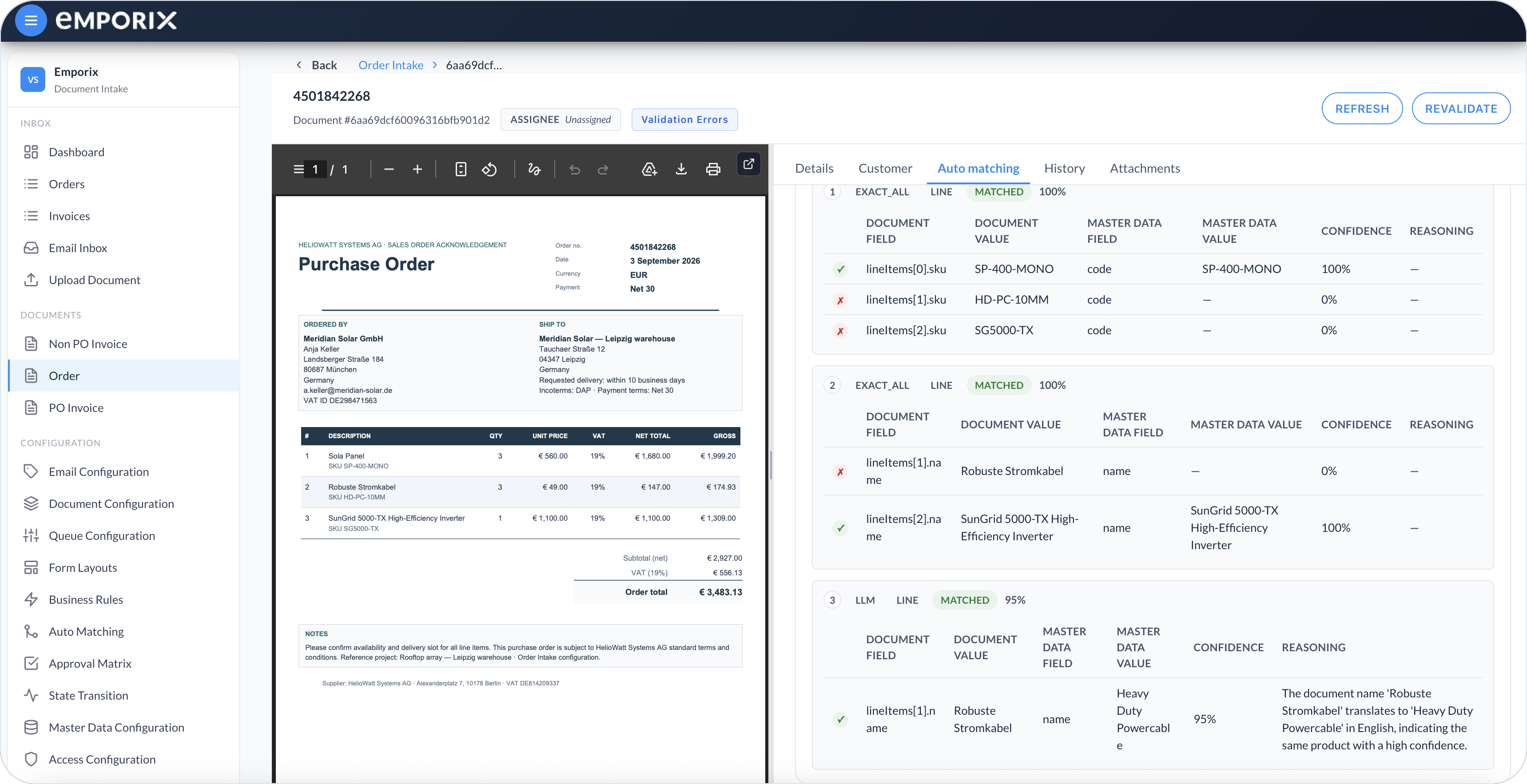 Auto matching steps comparing document and master-data fields