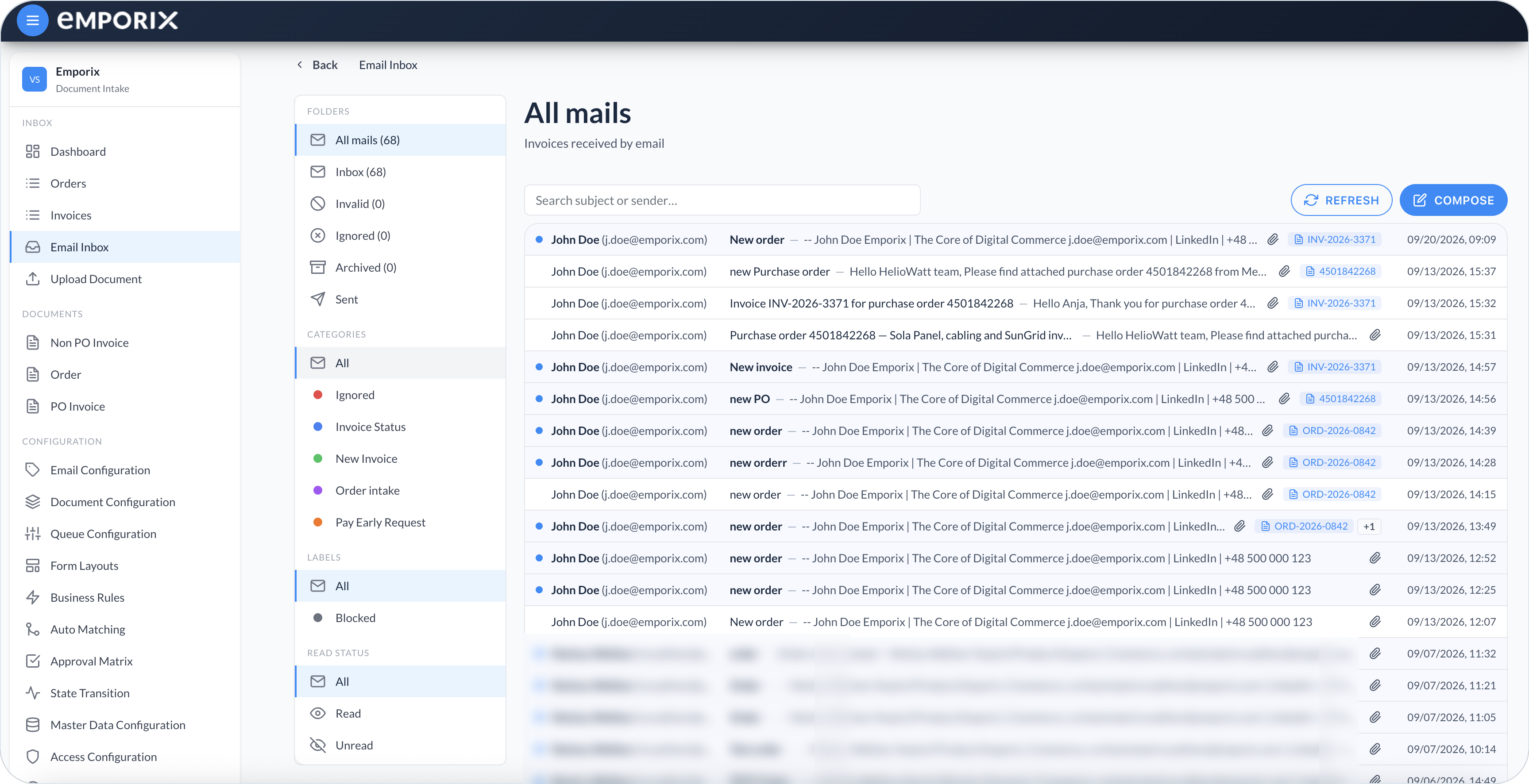 All mails list
