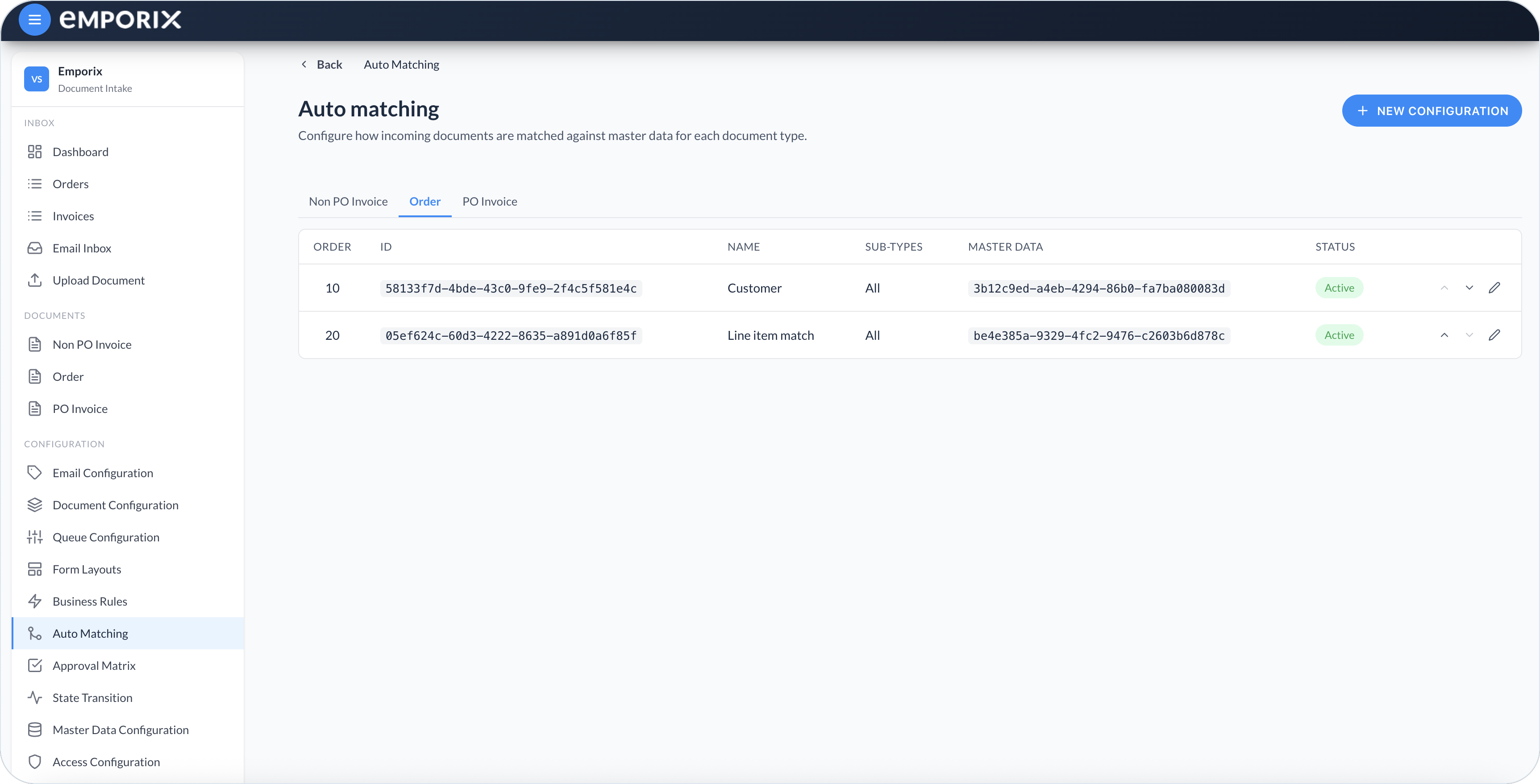 Auto Matching list on the Order tab with Customer and Line item match configurations