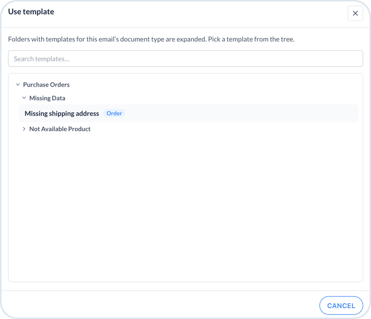 Use template dialog