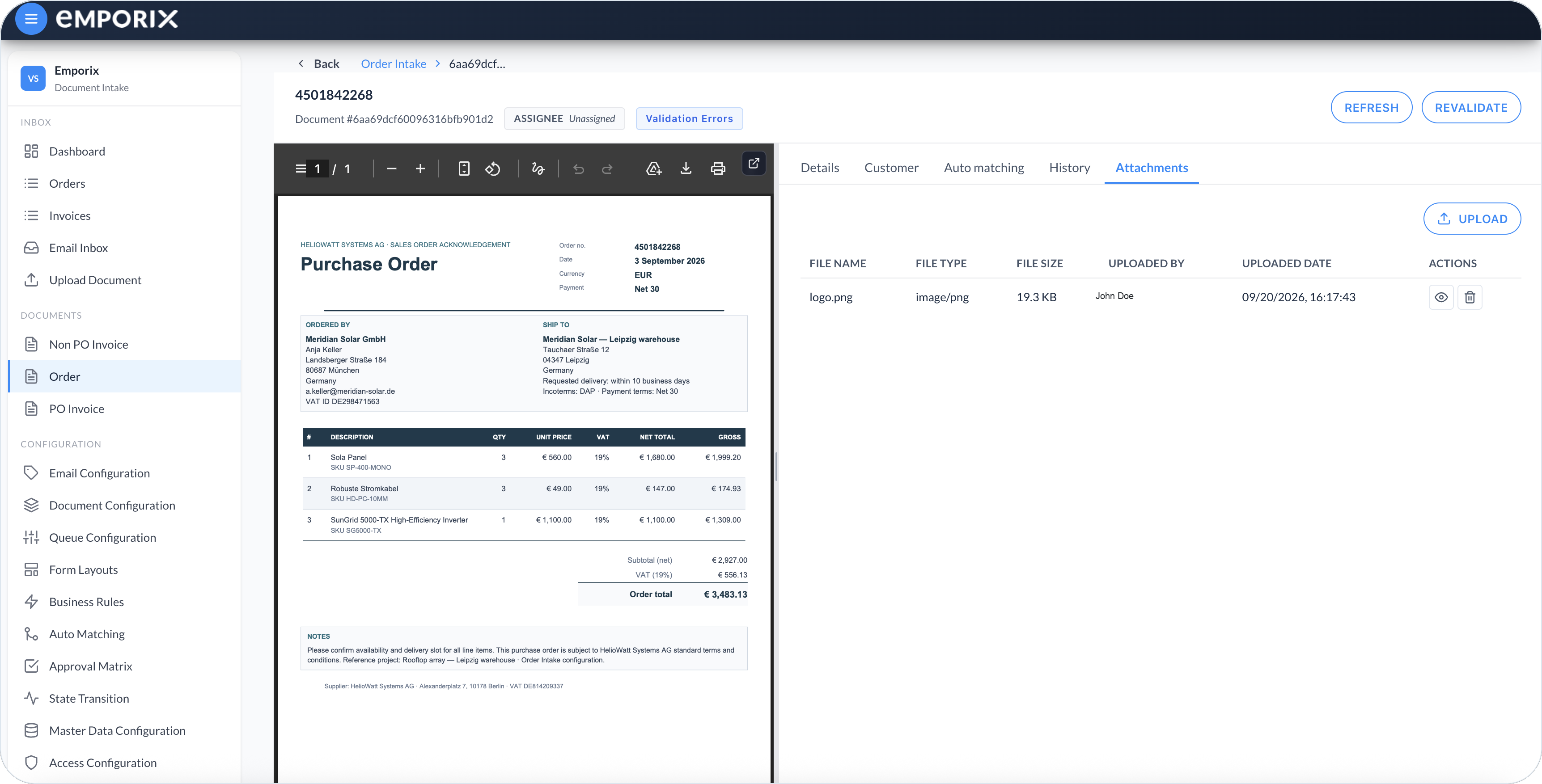 Attachments tab with a file beside the source preview