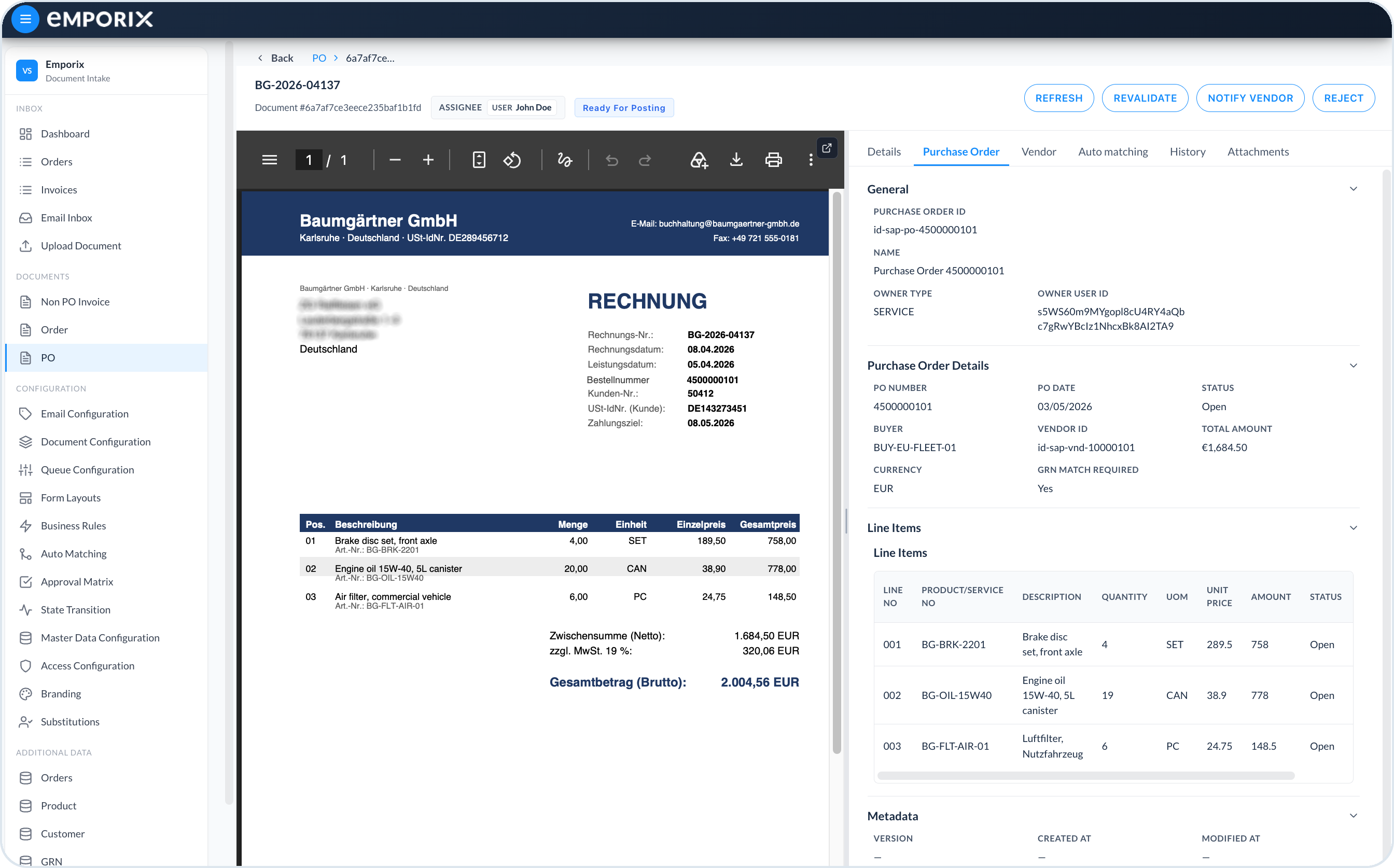 Purchase Order related tab beside the source document