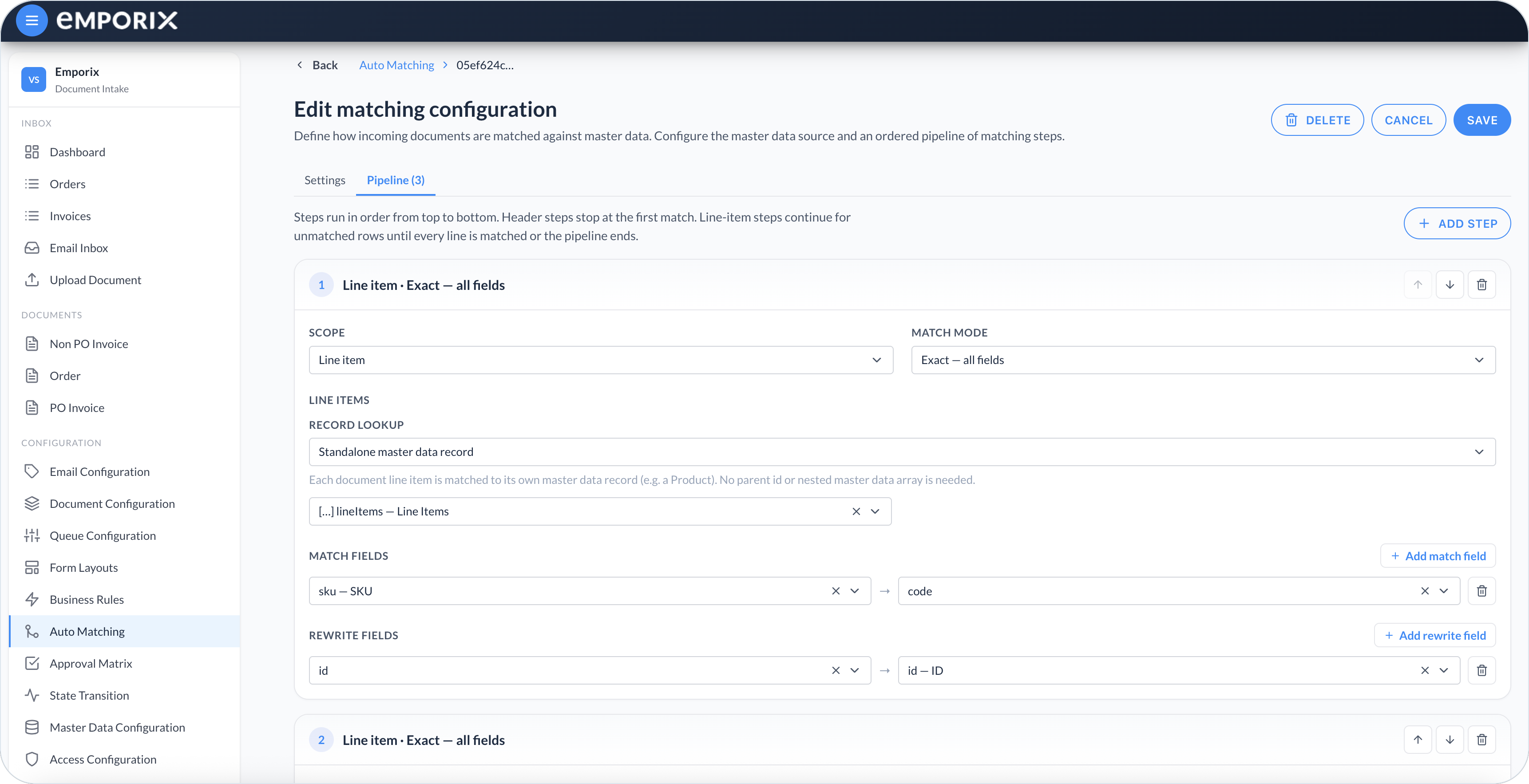 Line item step with exact all fields and standalone master data record lookup